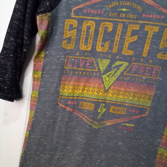 Society Shirt Women S 3/4 Sleeve Live Free Aztec Pattern Colorful - Picture 8 of 13